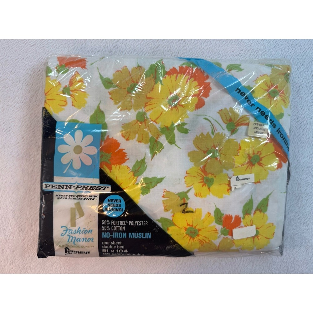 VTG 1960s 70s‎ Sears Floral Double Flat Sheet Retro Mid-century MCM USA